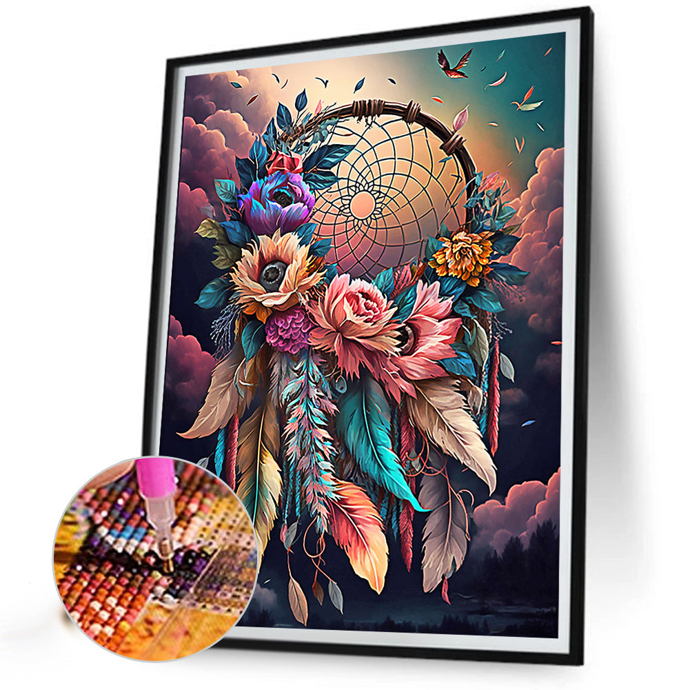 Dream Catcher With Flowers - Full Round Drill Diamond Painting 30*40CM