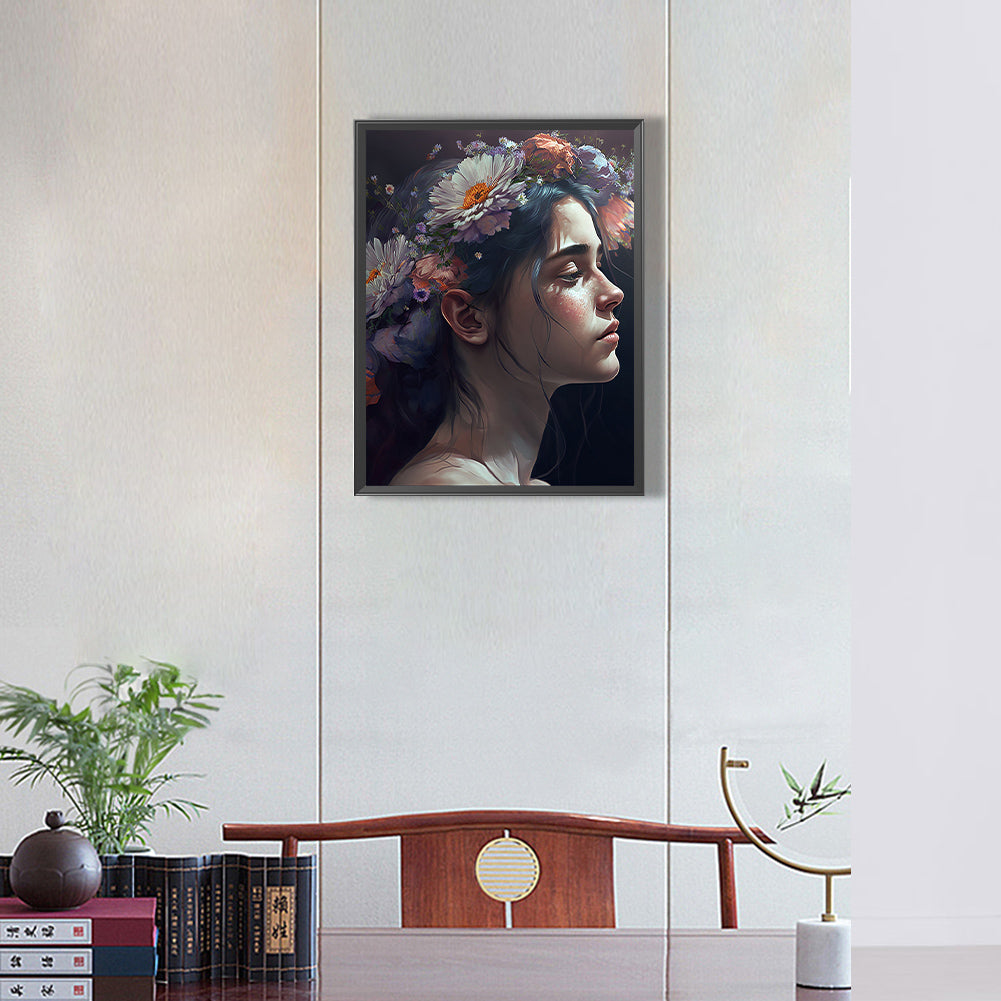 Woman And Flower - Full Round Drill Diamond Painting 30*40CM
