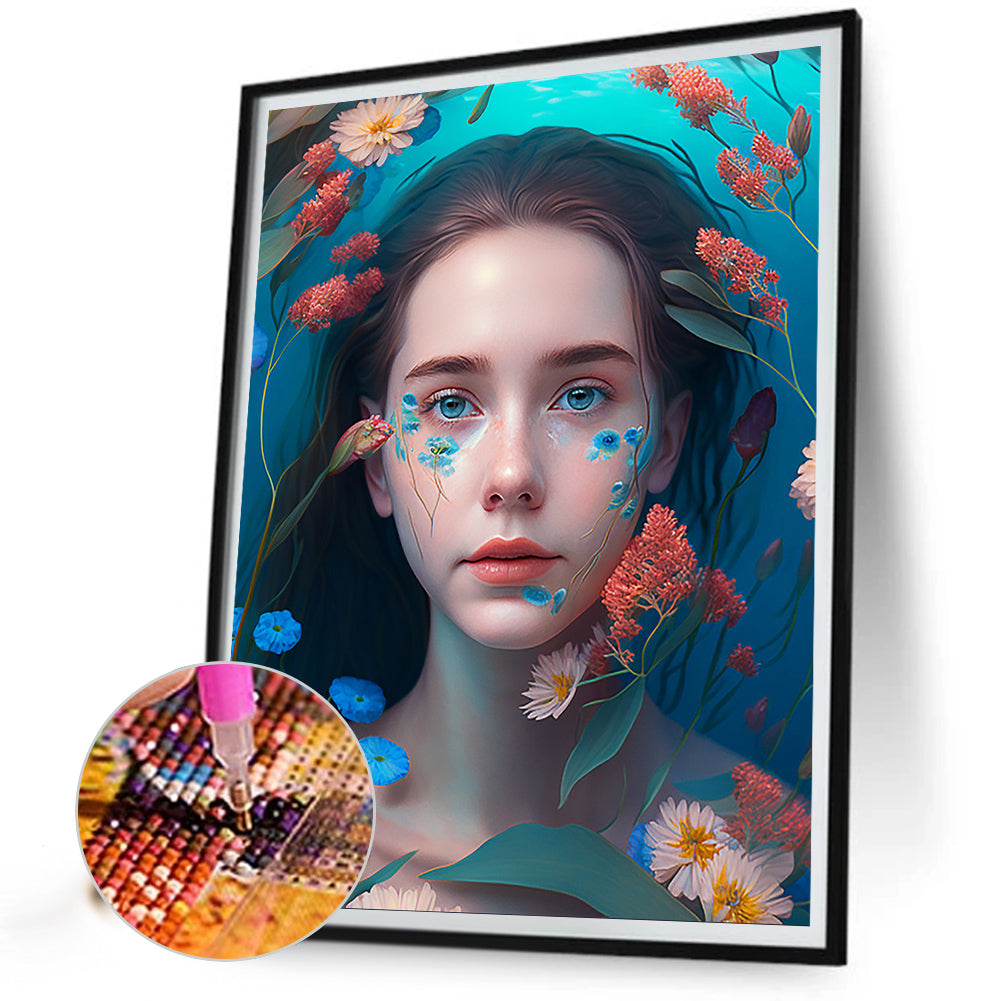 Woman And Flower - Full Round Drill Diamond Painting 30*40CM