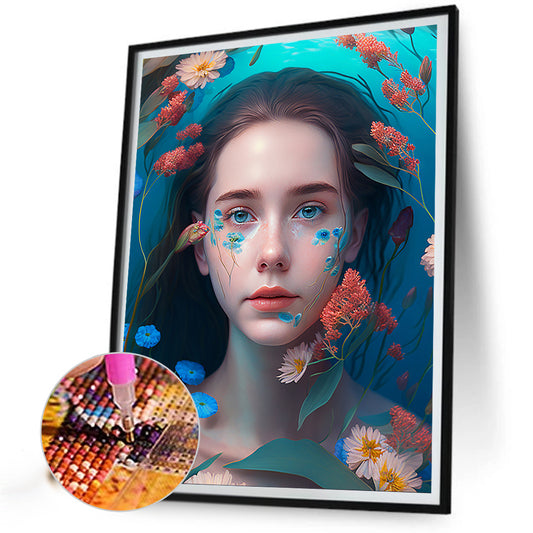 Woman And Flower - Full Round Drill Diamond Painting 30*40CM