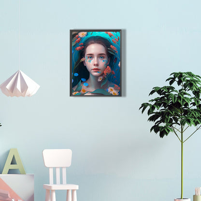 Woman And Flower - Full Round Drill Diamond Painting 30*40CM