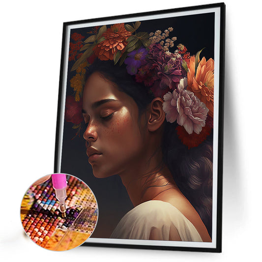 Woman And Flower - Full Round Drill Diamond Painting 30*40CM