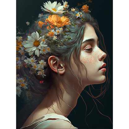 Woman And Flower - Full Round Drill Diamond Painting 30*40CM