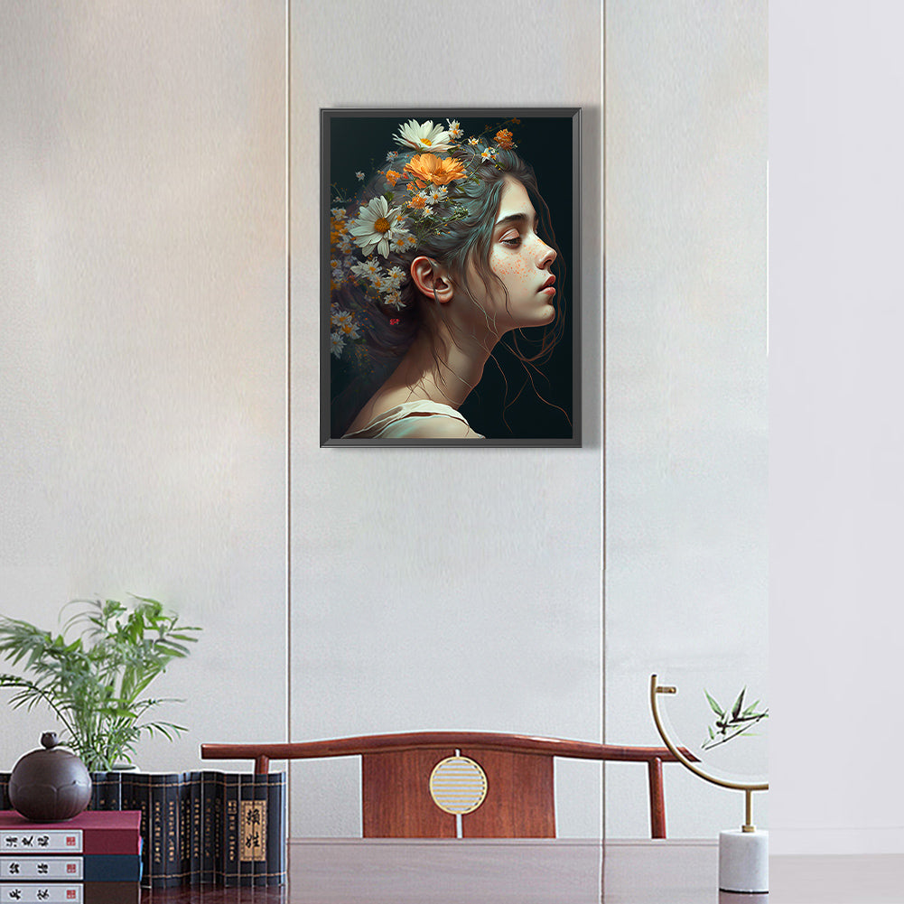 Woman And Flower - Full Round Drill Diamond Painting 30*40CM