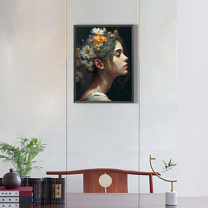 Woman And Flower - Full Round Drill Diamond Painting 30*40CM