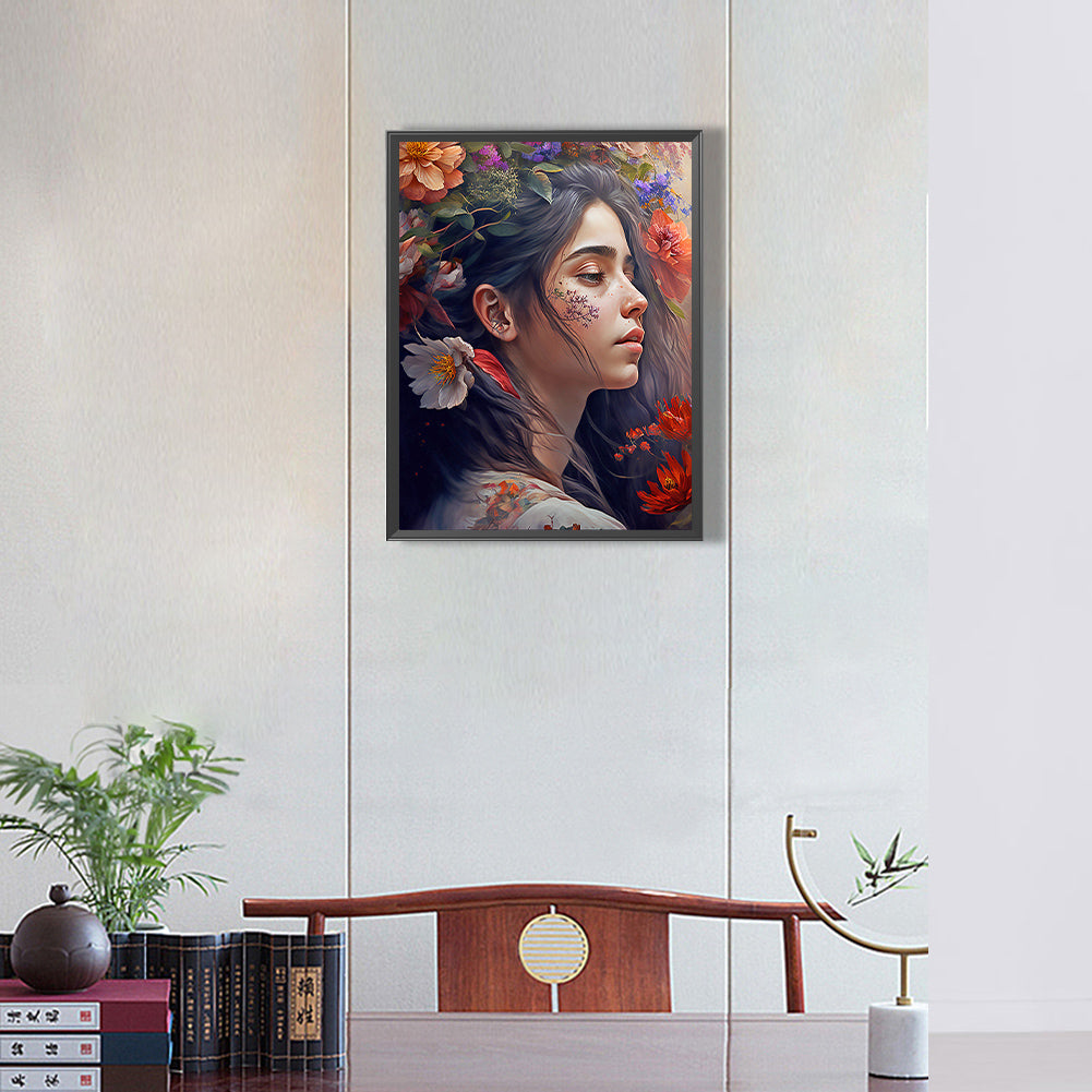 Woman And Flower - Full Round Drill Diamond Painting 30*40CM