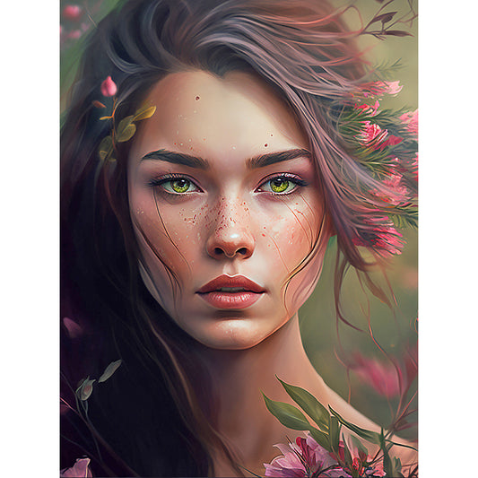 Woman And Flower - Full Round Drill Diamond Painting 30*40CM