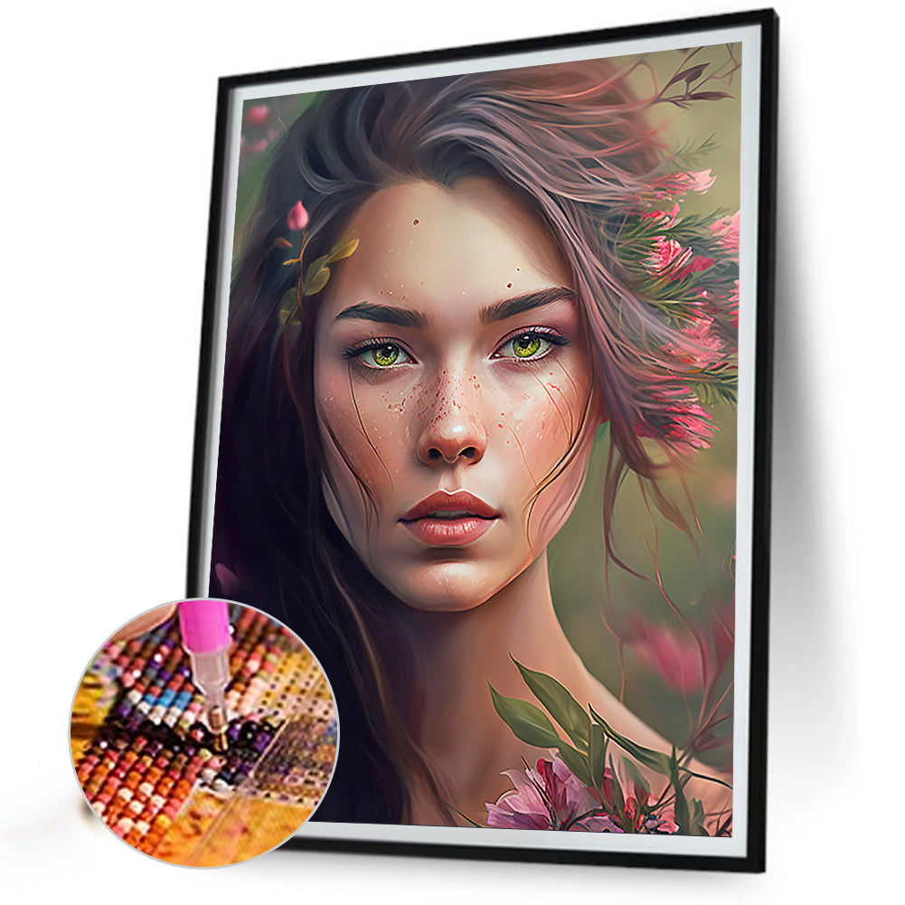 Woman And Flower - Full Round Drill Diamond Painting 30*40CM