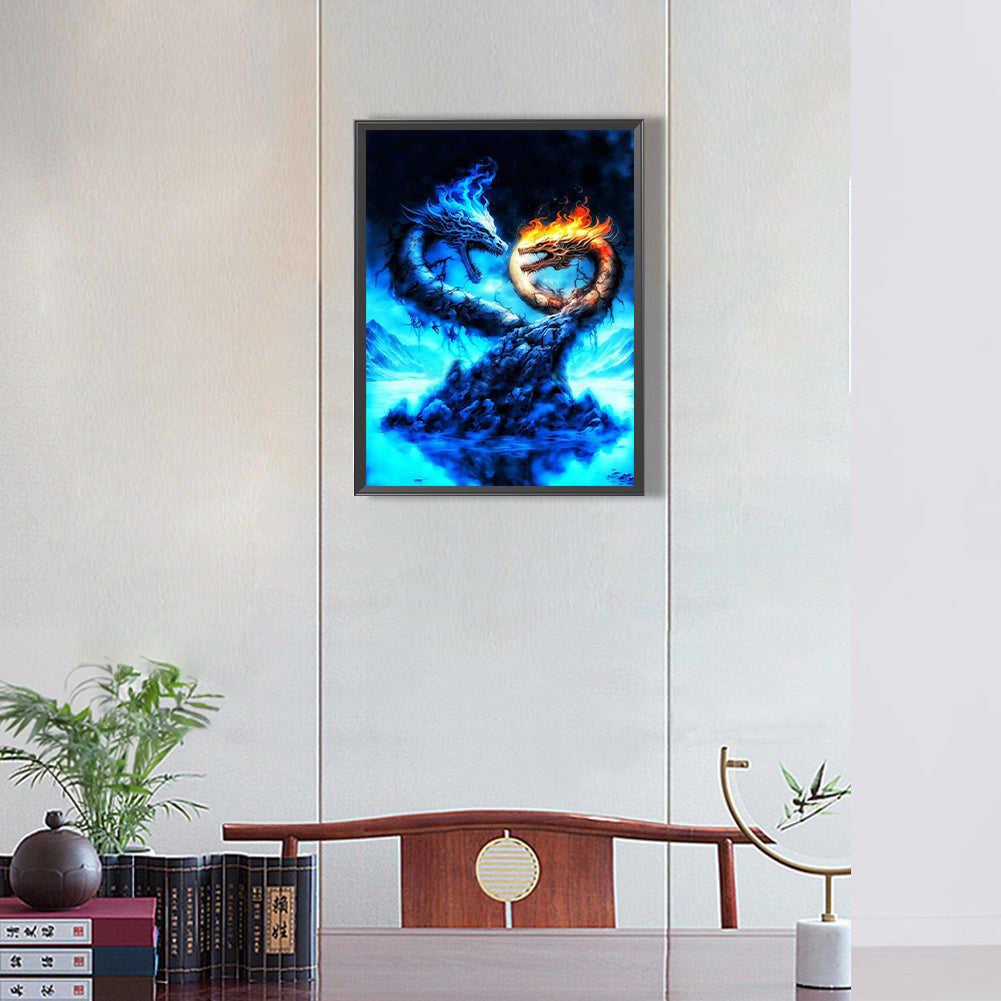Ice And Fire Double Dragon - Full Round Drill Diamond Painting 30*40CM