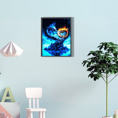 Ice And Fire Double Dragon - Full Round Drill Diamond Painting 30*40CM