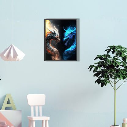Ice And Fire Double Dragon - Full Round Drill Diamond Painting 30*40CM