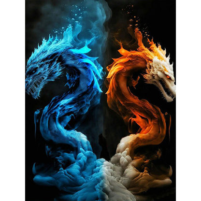 Ice And Fire Double Dragon - Full Round Drill Diamond Painting 30*40CM