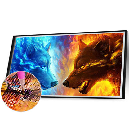 Ice Fire Wolf - Full Round Drill Diamond Painting 80*40CM