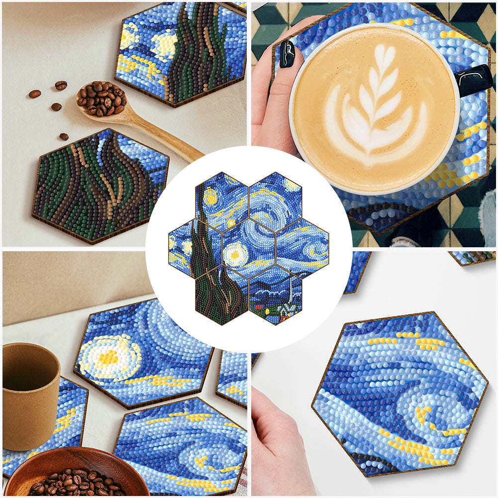 7pcs Crystal Drink Coasters Creative DIY Honeycomb Shape for Tabletop Protection