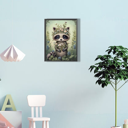 Raccoon With Flower - Full Round Drill Diamond Painting 30*40CM