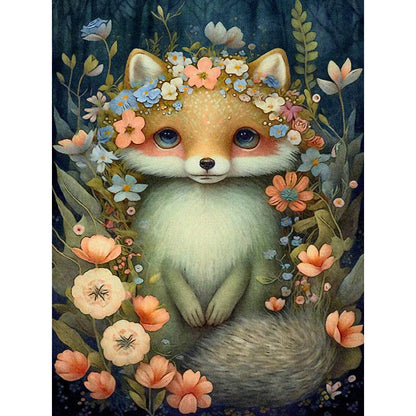 Little Fox In Flowers - Full Round Drill Diamond Painting 30*40CM