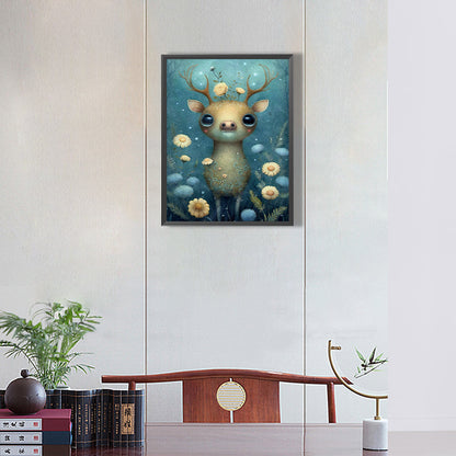 Deer In Flowers - Full Round Drill Diamond Painting 30*40CM
