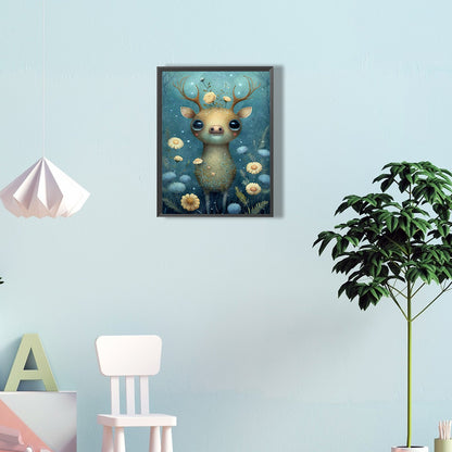 Deer In Flowers - Full Round Drill Diamond Painting 30*40CM