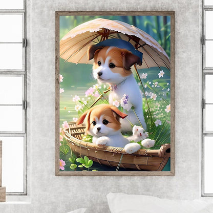 Two Puppies Paddling In The Water - Full Round Drill Diamond Painting 30*40CM