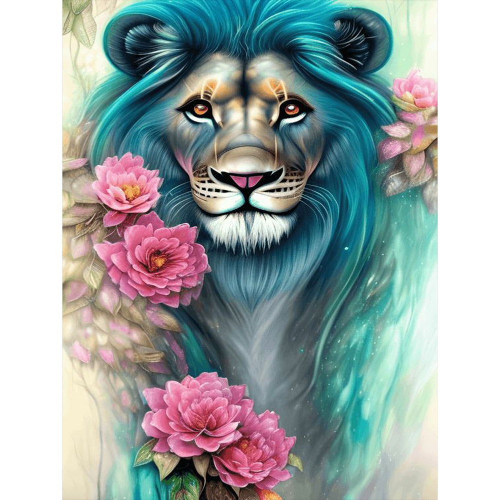 Flower And Lion - Full Round Drill Diamond Painting 30*40CM