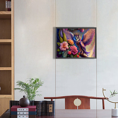 Flowers And Owls - Full Round Drill Diamond Painting 40*30CM