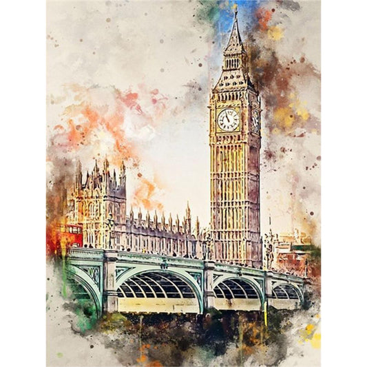 Places Of Interest In Watercolor Style - Full Round Drill Diamond Painting 30*40CM