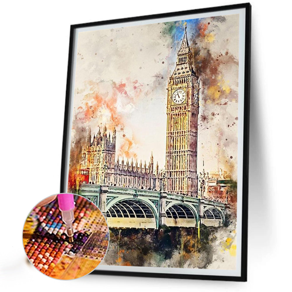 Places Of Interest In Watercolor Style - Full Round Drill Diamond Painting 30*40CM