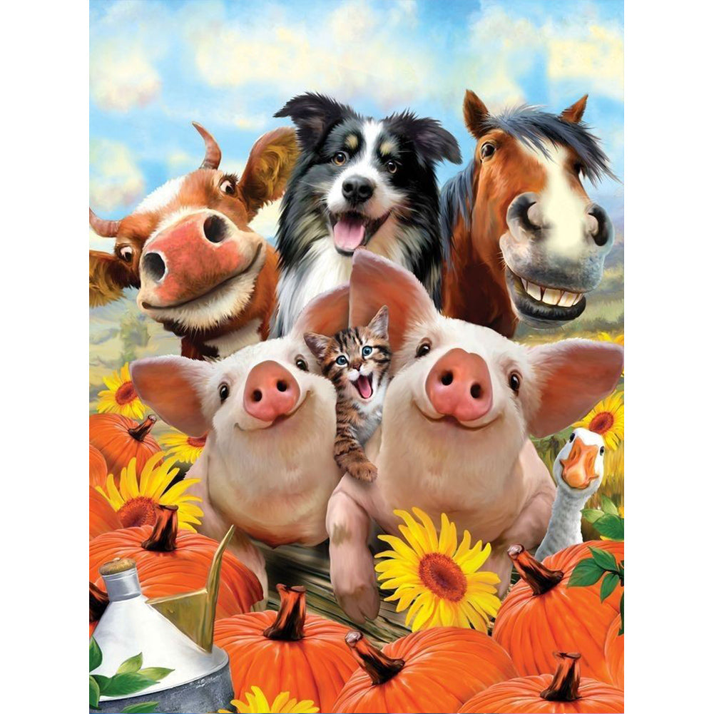 Group Photo Of Farm Animals - Full Round Drill Diamond Painting 30*40CM