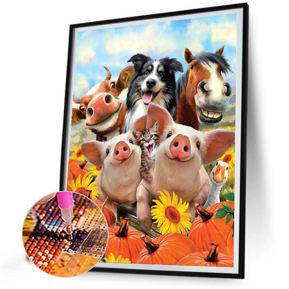 Group Photo Of Farm Animals - Full Round Drill Diamond Painting 30*40CM