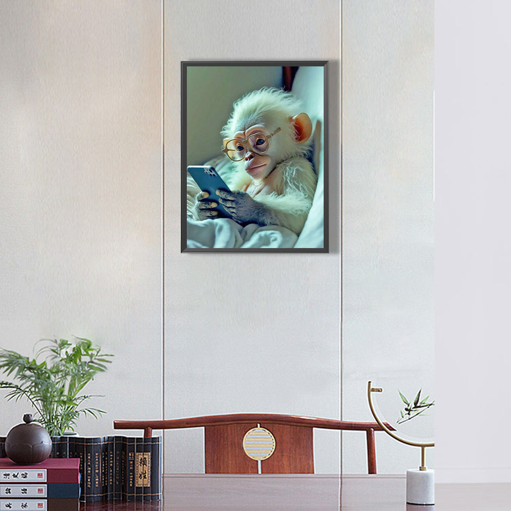 Monkey Lying On The Bed - Full Round Drill Diamond Painting 30*40CM