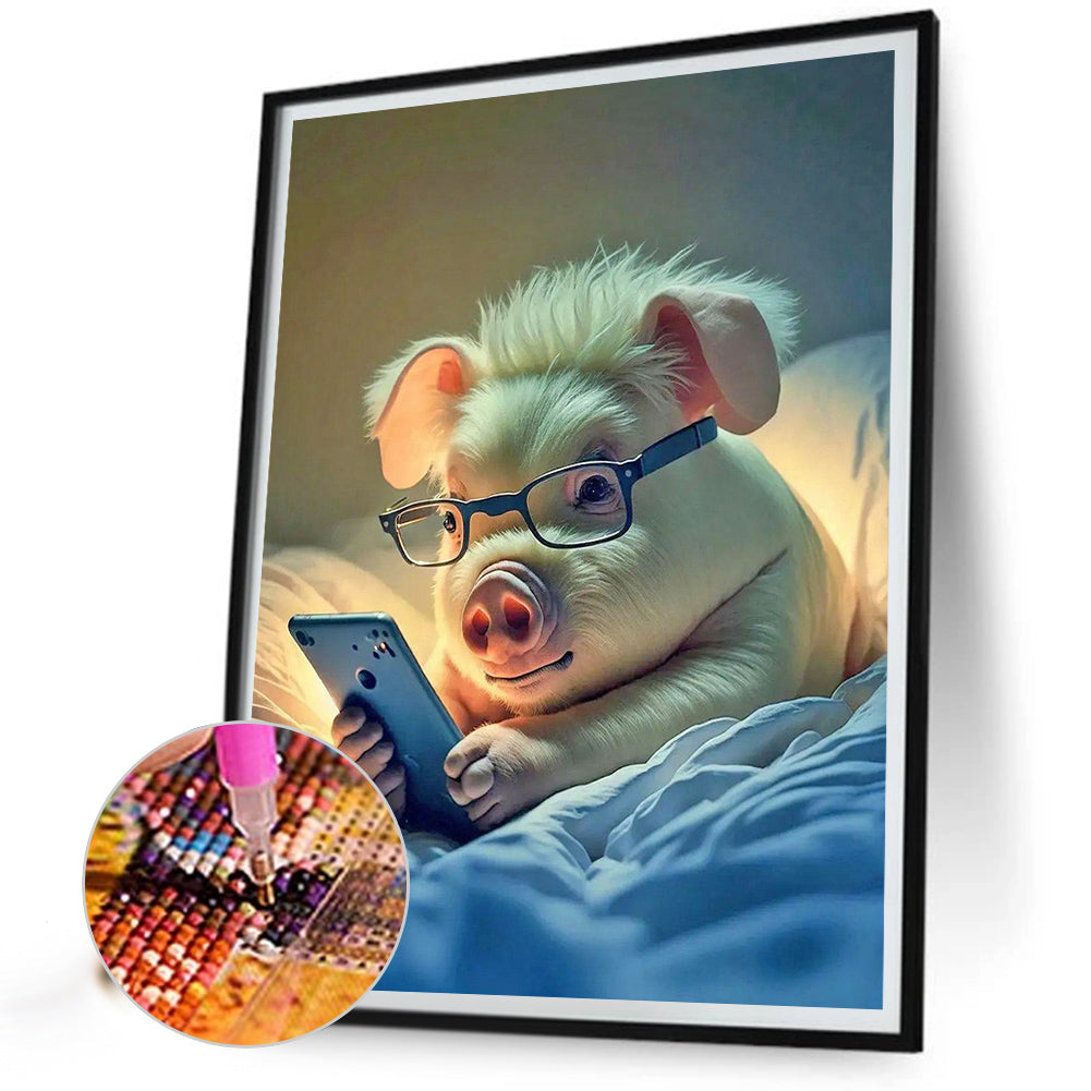 Pig Lying On The Bed - Full Round Drill Diamond Painting 30*40CM