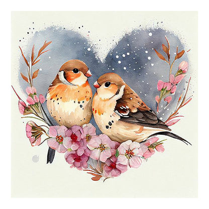 Two Sparrows In The Heart Of Love - Full Round Drill Diamond Painting 30*30CM