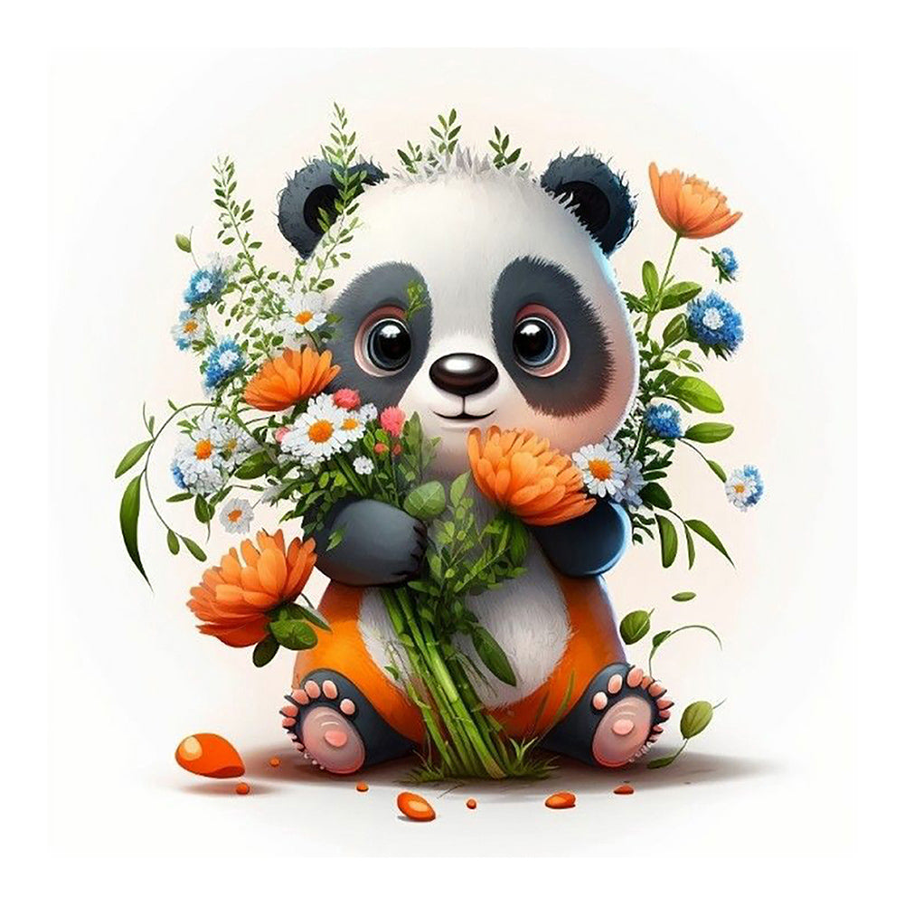 Panda Preparing For Flower Arrangement - Full Round Drill Diamond Painting 30*30CM