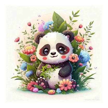 Panda In The Flowers - Full Round Drill Diamond Painting 30*30CM