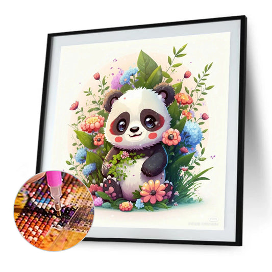 Panda In The Flowers - Full Round Drill Diamond Painting 30*30CM