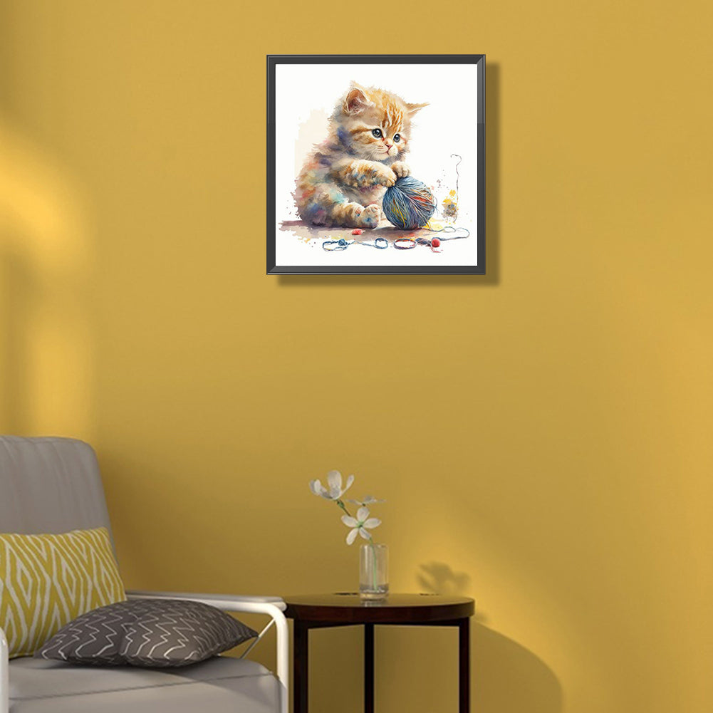 Kitten Playing With String Ball - Full Round Drill Diamond Painting 30*30CM