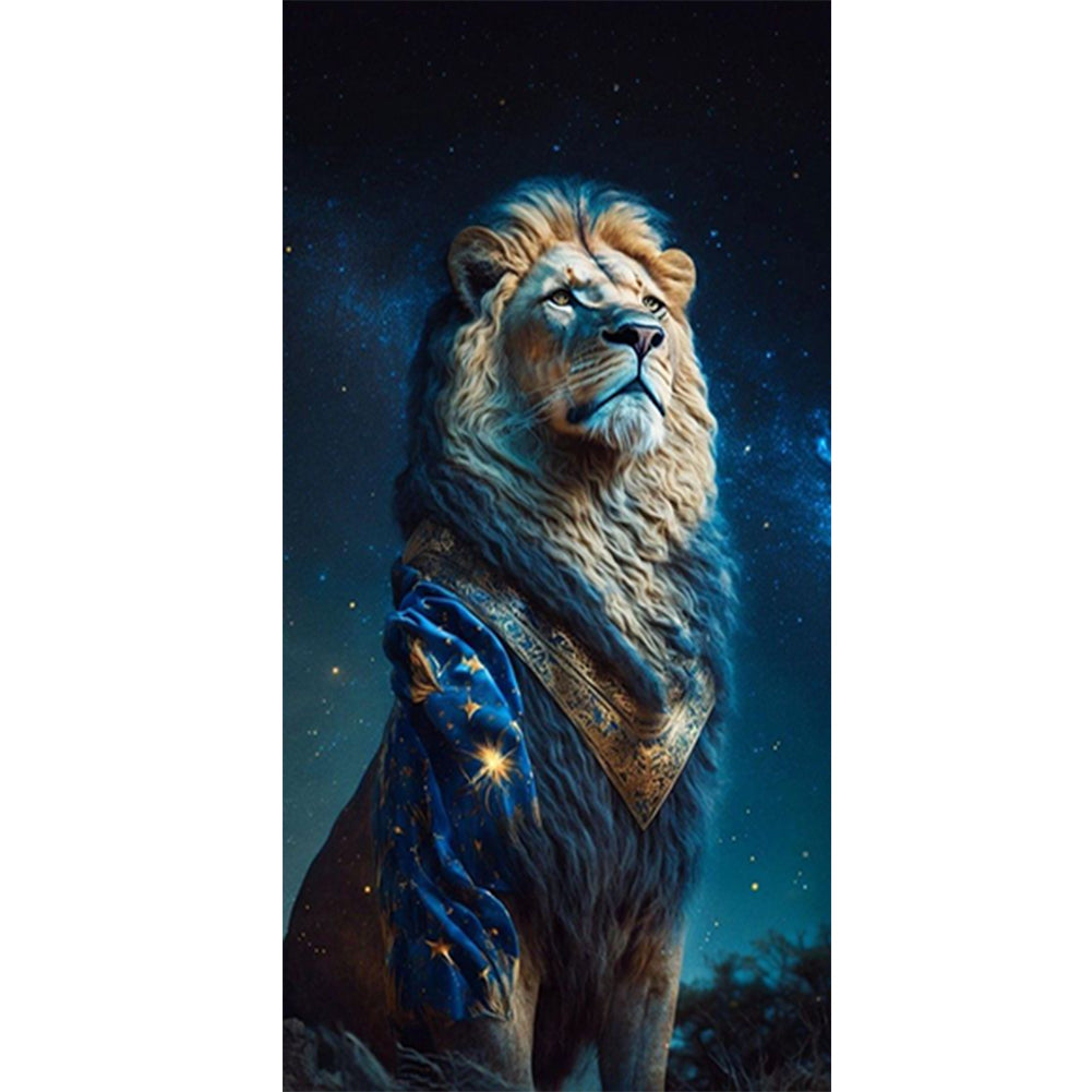 Lion Under The Starry Night - Full Round Drill Diamond Painting 40*80CM