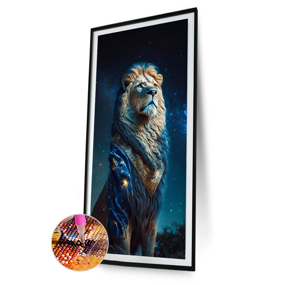 Lion Under The Starry Night - Full Round Drill Diamond Painting 40*80CM