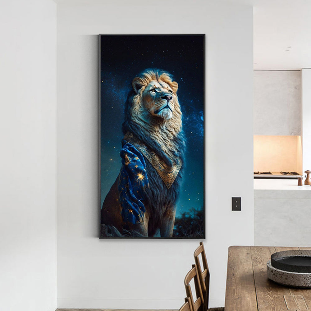 Lion Under The Starry Night - Full Round Drill Diamond Painting 40*80CM