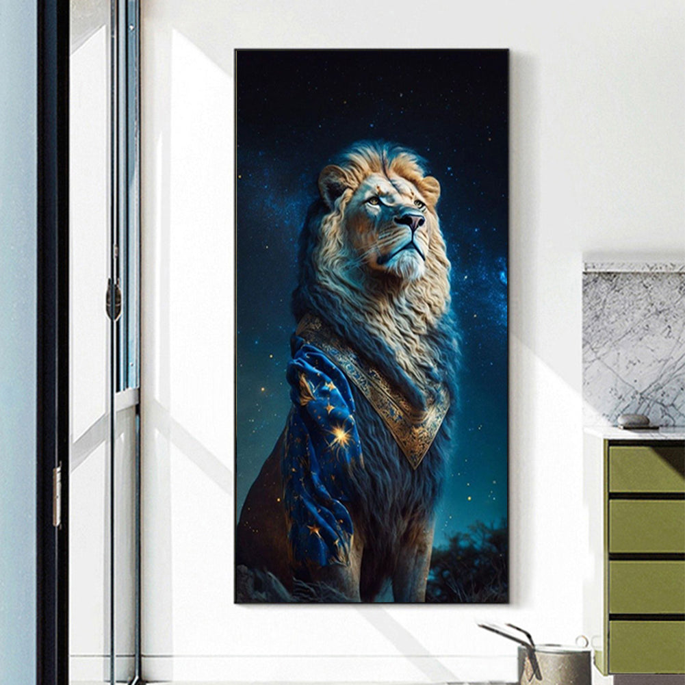 Lion Under The Starry Night - Full Round Drill Diamond Painting 40*80CM