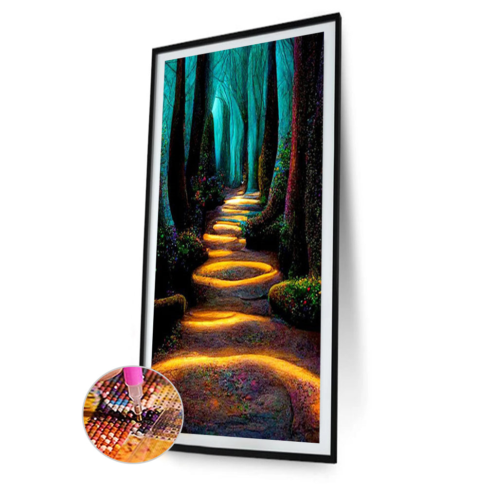 Night Light Path In The Forest - Full Square Drill Diamond Painting 40*70CM