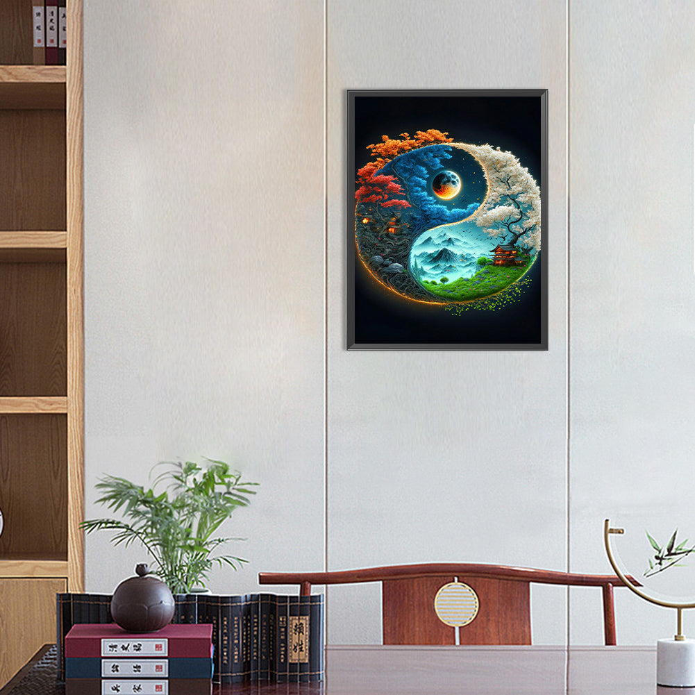 Yin And Yang Map Of Four Seasons In Mountains And Rivers - Full Round Drill Diamond Painting 30*40CM