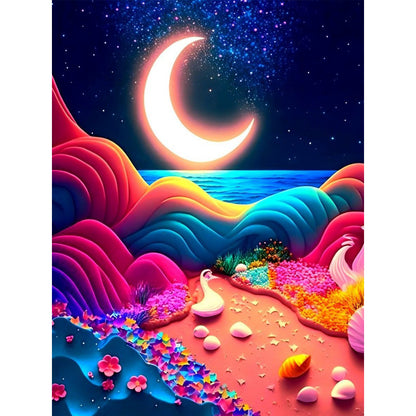 Colorful Beach Under The Moon - Full Round Drill Diamond Painting 30*40CM