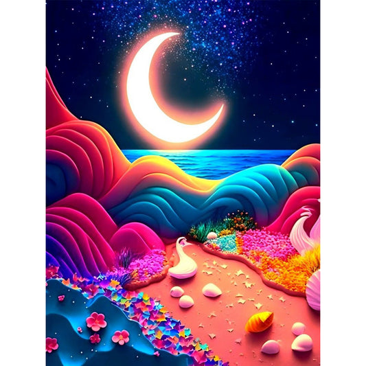 Colorful Beach Under The Moon - Full Round Drill Diamond Painting 30*40CM