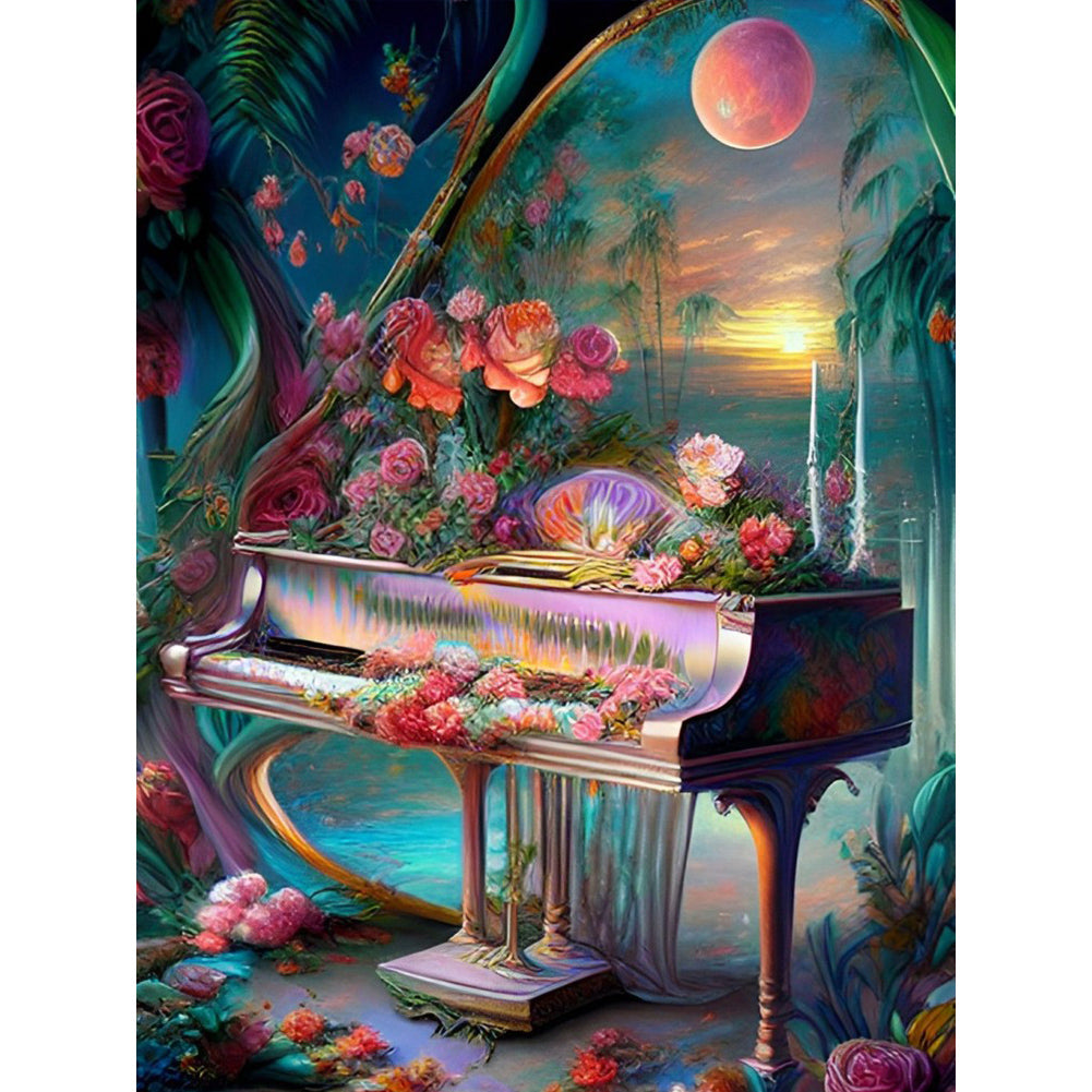 Flower And Piano - Full Round Drill Diamond Painting 30*40CM