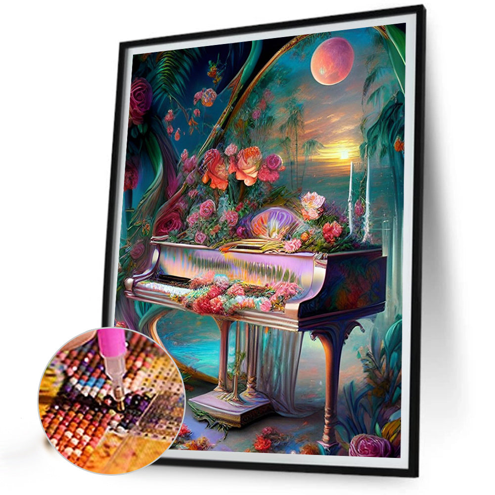 Flower And Piano - Full Round Drill Diamond Painting 30*40CM