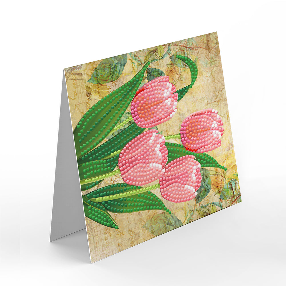 8pcs Flower Diamond Painting Greeting Card Includes Envelope DIY Postcards
