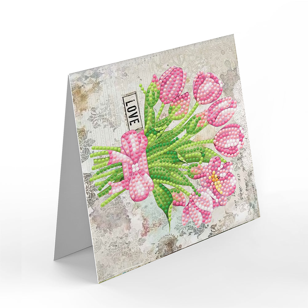 8pcs Flower Diamond Painting Greeting Card Includes Envelope DIY Postcards