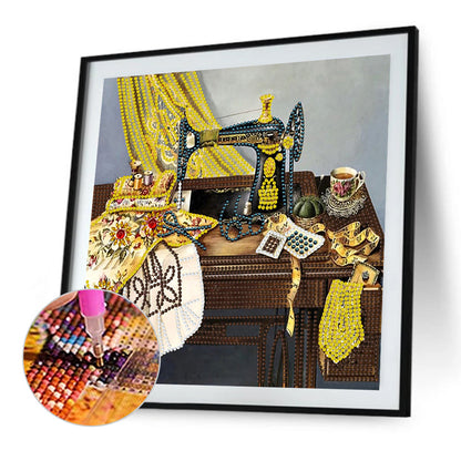 Retro Nostalgic Sewing Machine - Special Shaped Drill Diamond Painting 30*30CM