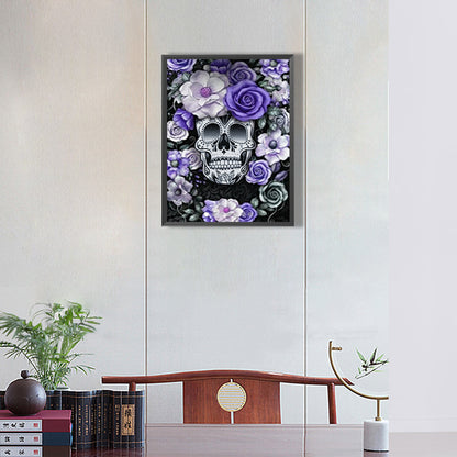 Skull Under Purple Flowers - Full Round Drill Diamond Painting 30*40CM